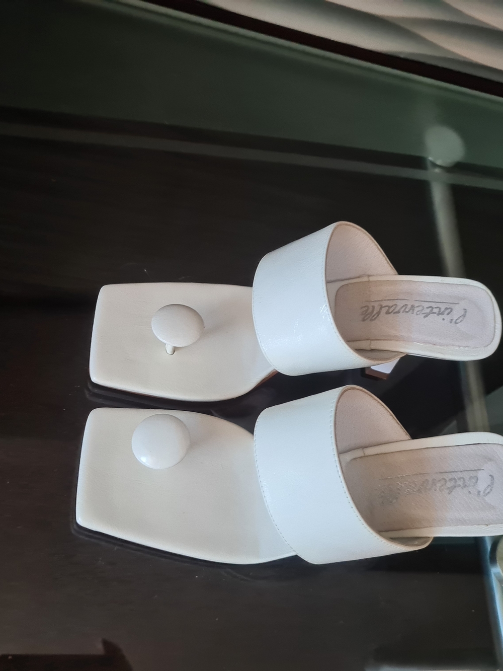 White Leather Square Toe Slip-On Sandals for Women